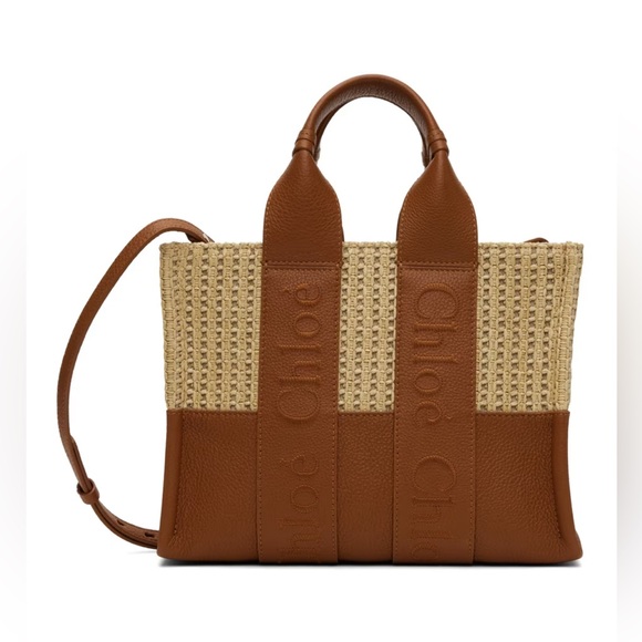 Brand New Chloé small Woody tote bag (caramel brown leather woven raffia design) - Picture 6 of 16